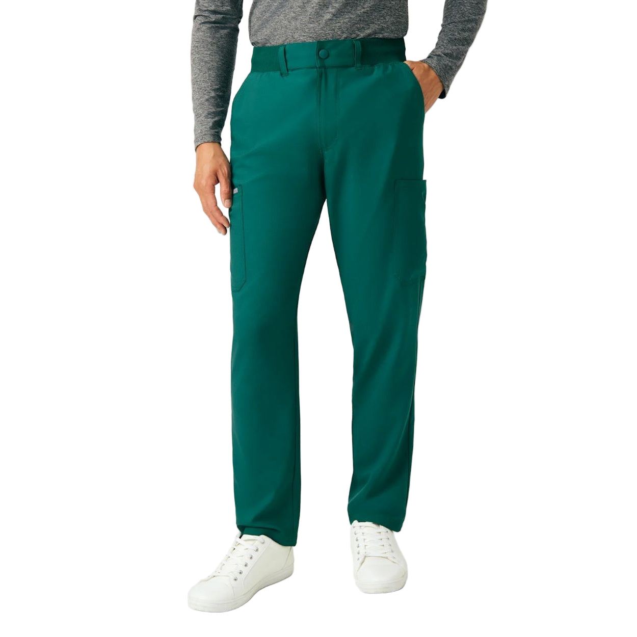 Hunter green scrub pants on a white background