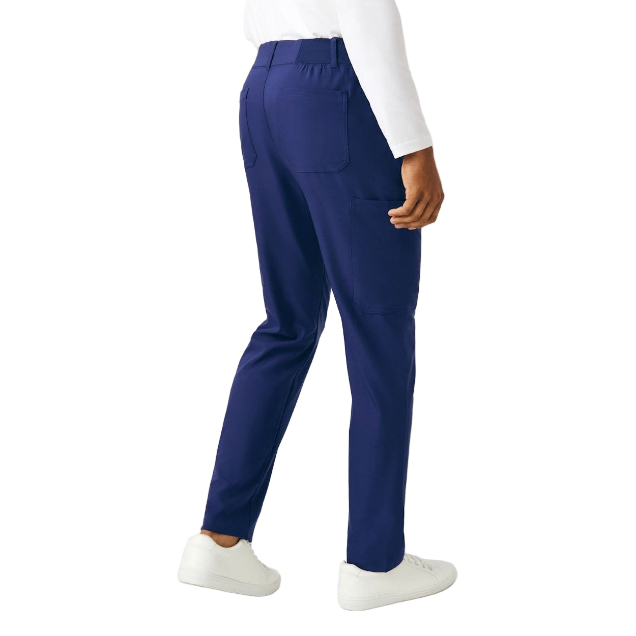 Navy scrub pants on a white background