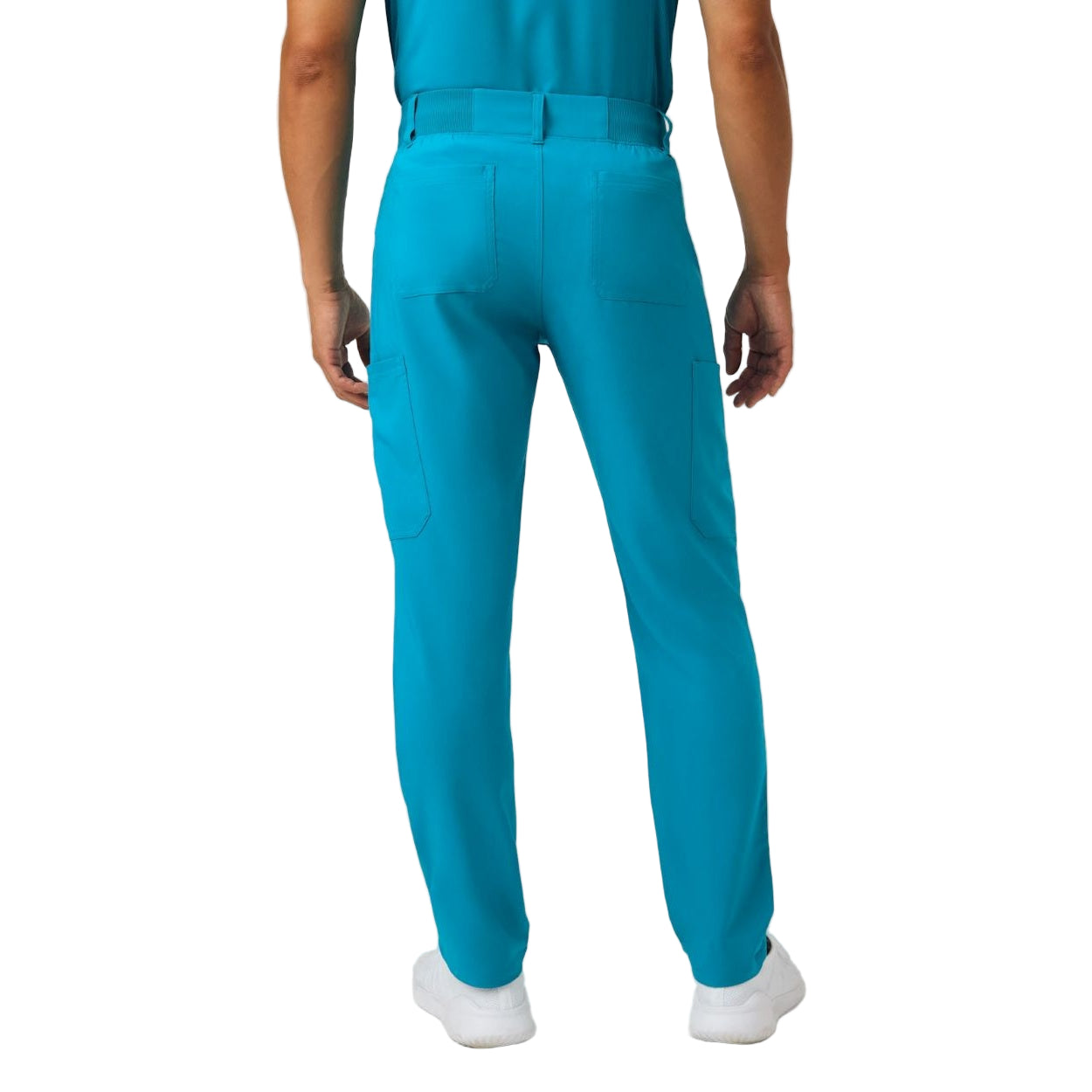Teal scrub pants on a white background