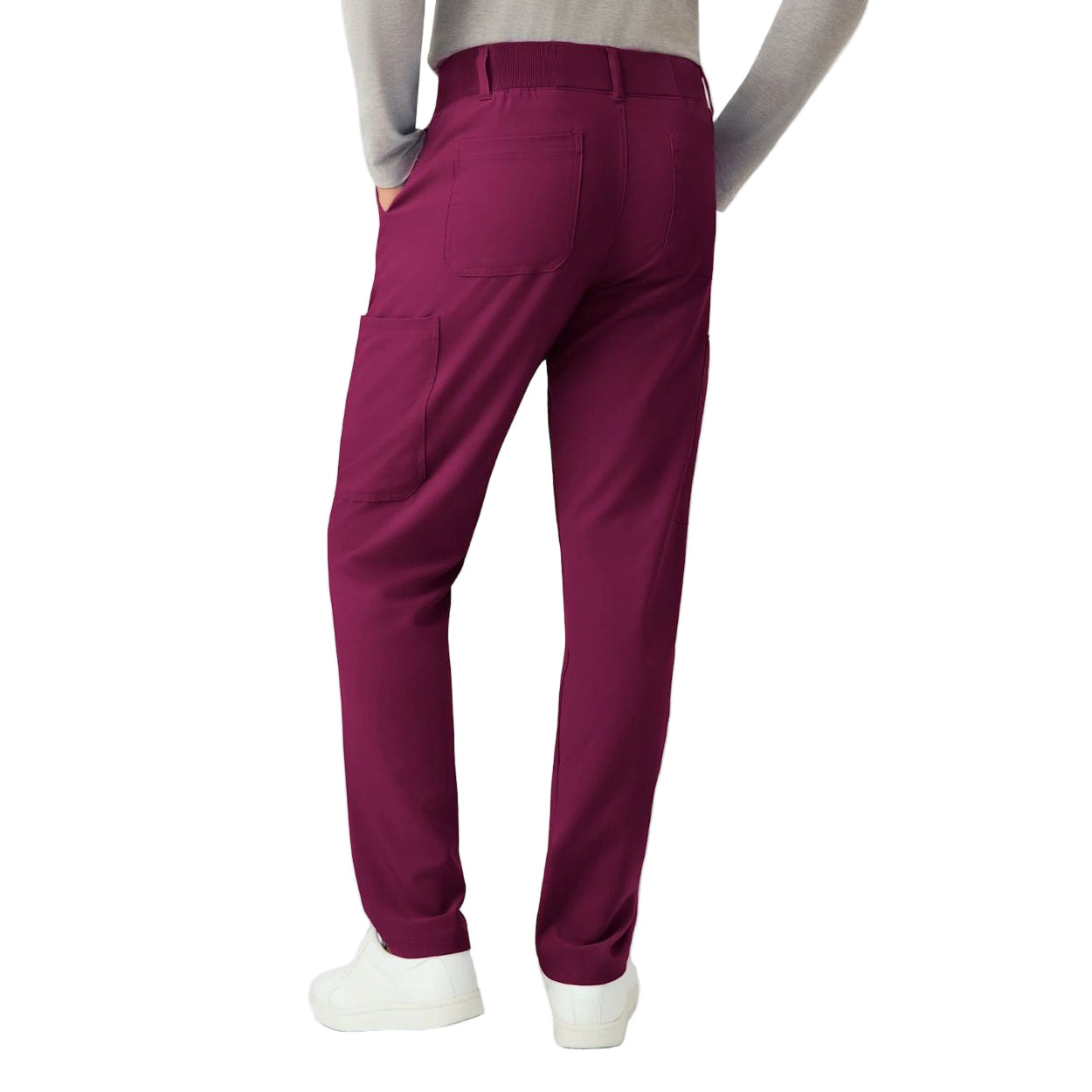 Wine scrub pants on a white background