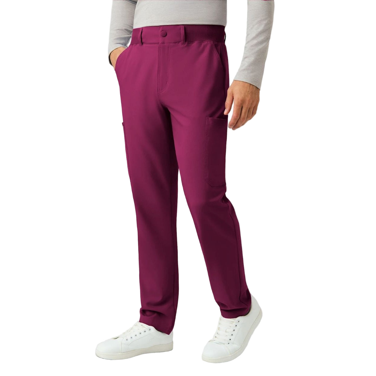 Wine scrub pants on a white background
