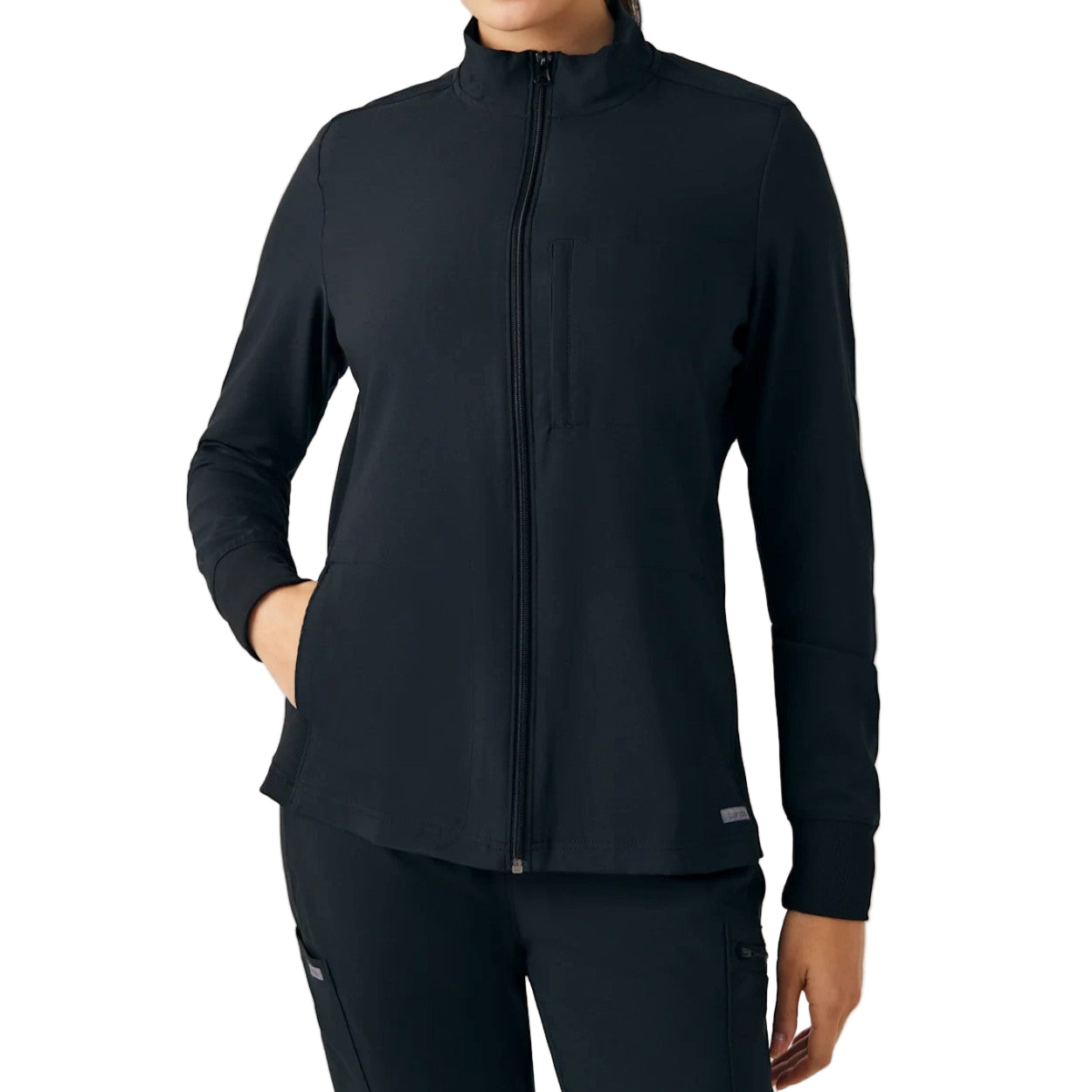 Black scrub jacket on a white background