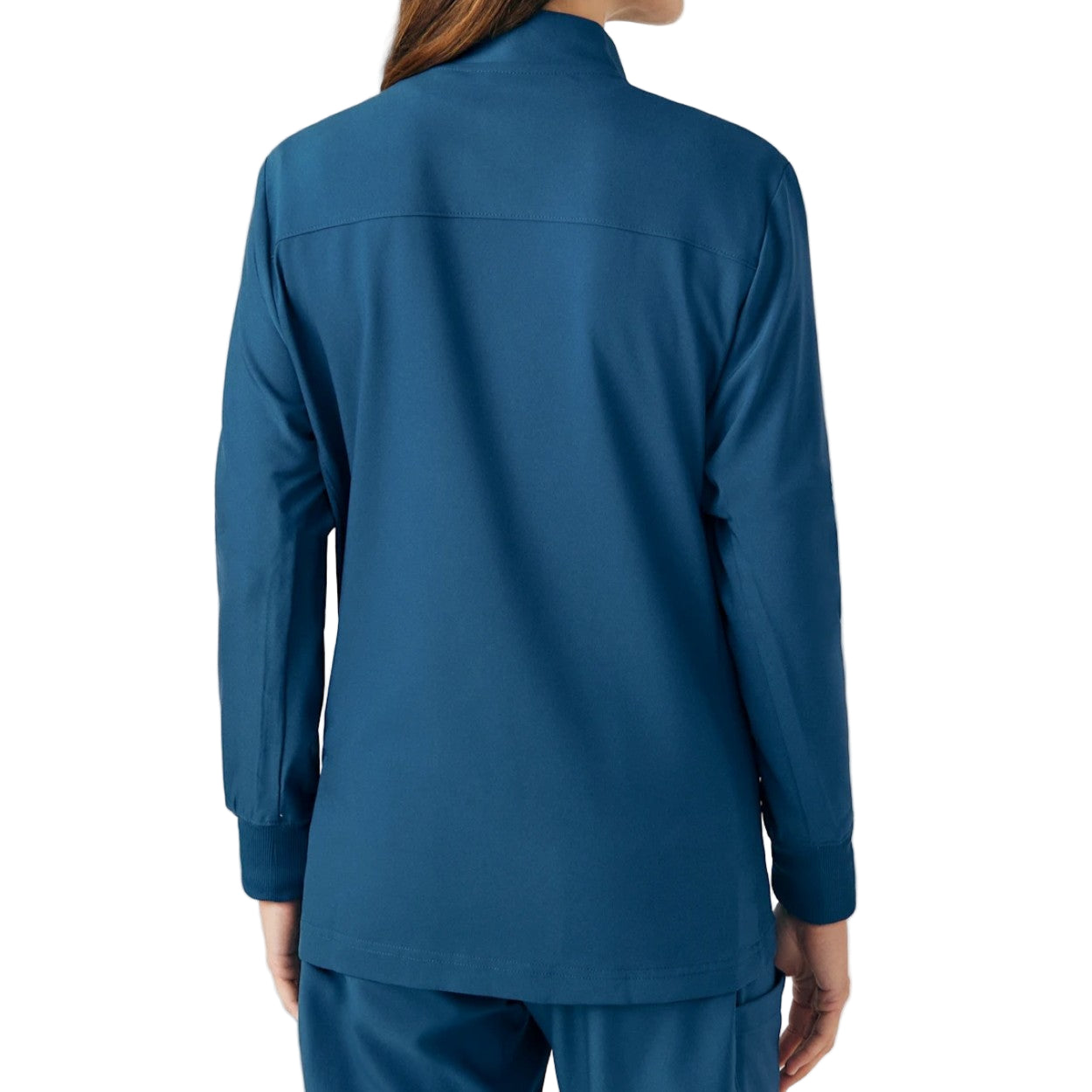Caribbean blue scrub jacket on a white background