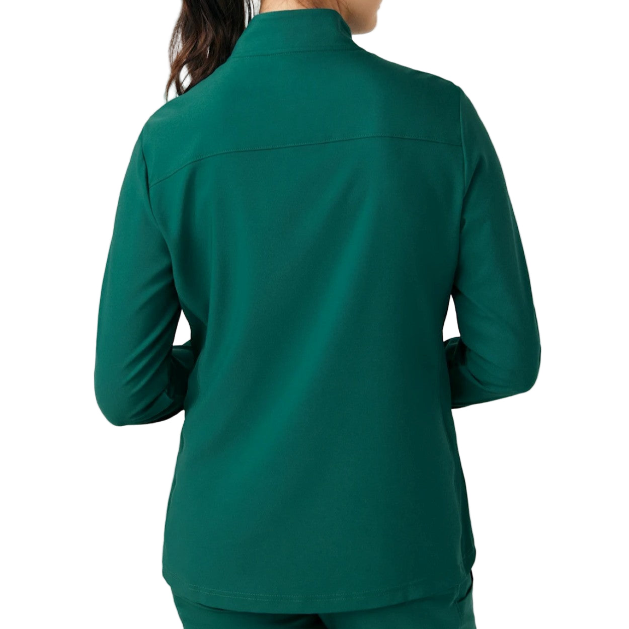 Hunter green scrub jacket on a white background