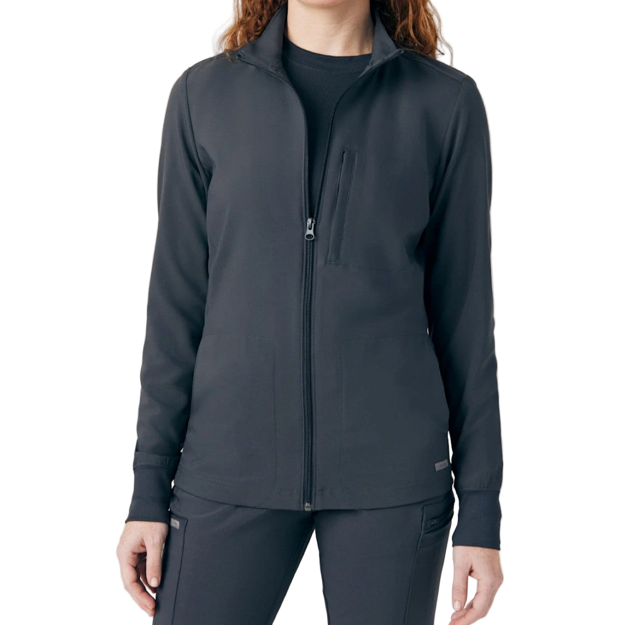 Pewter scrub jacket on a white background