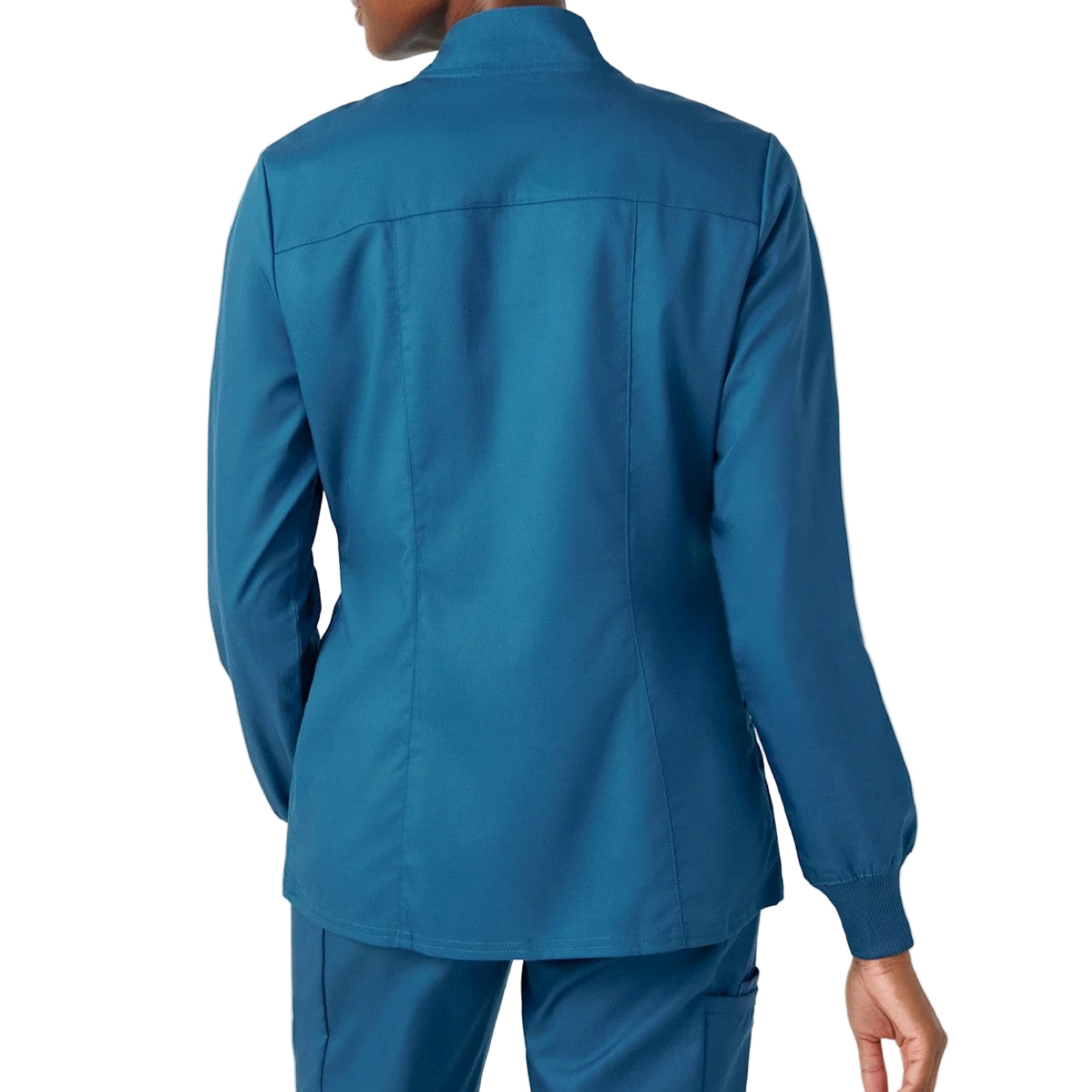 Caribbean blue scrub jacket on a white background