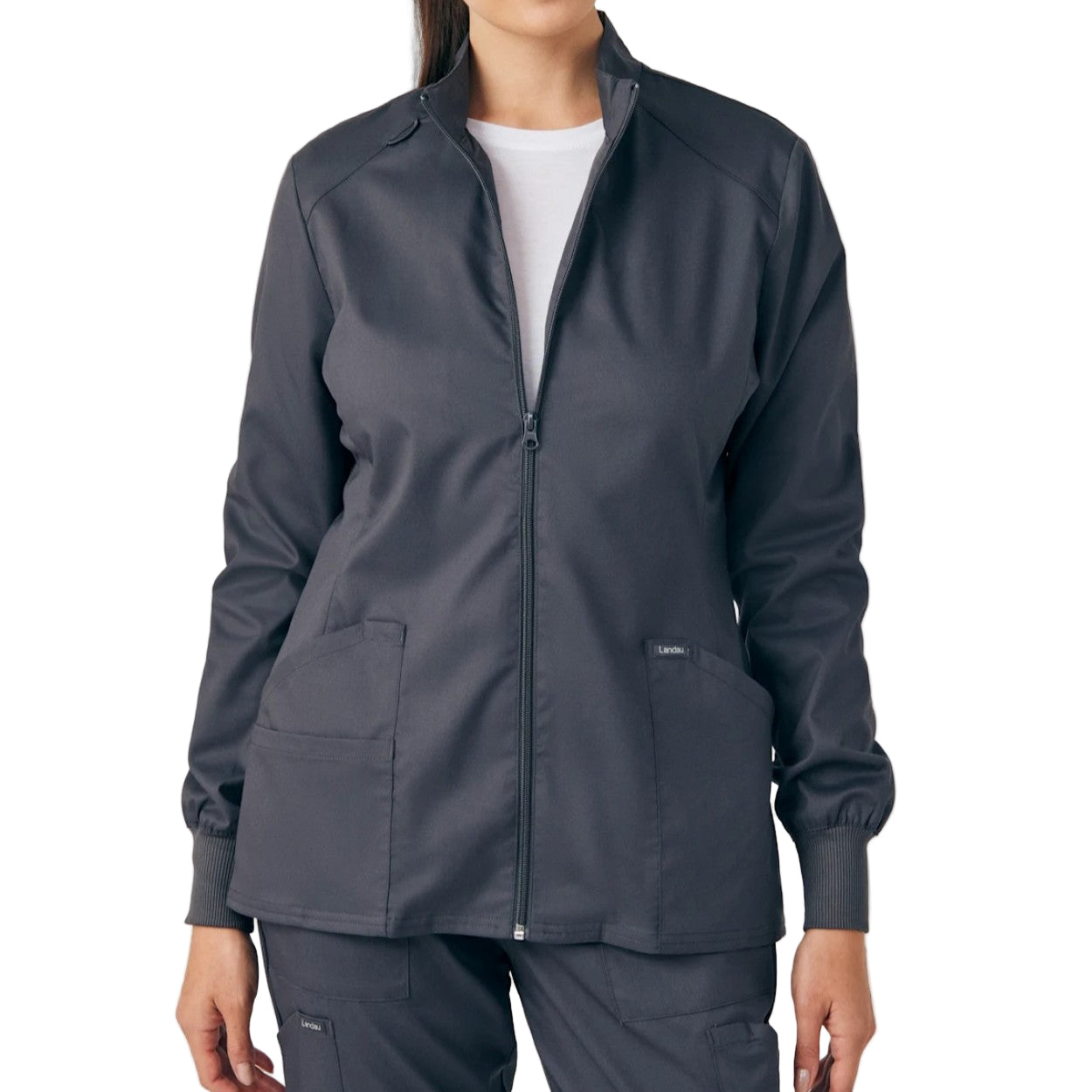 Graphite scrub jacket on a white background