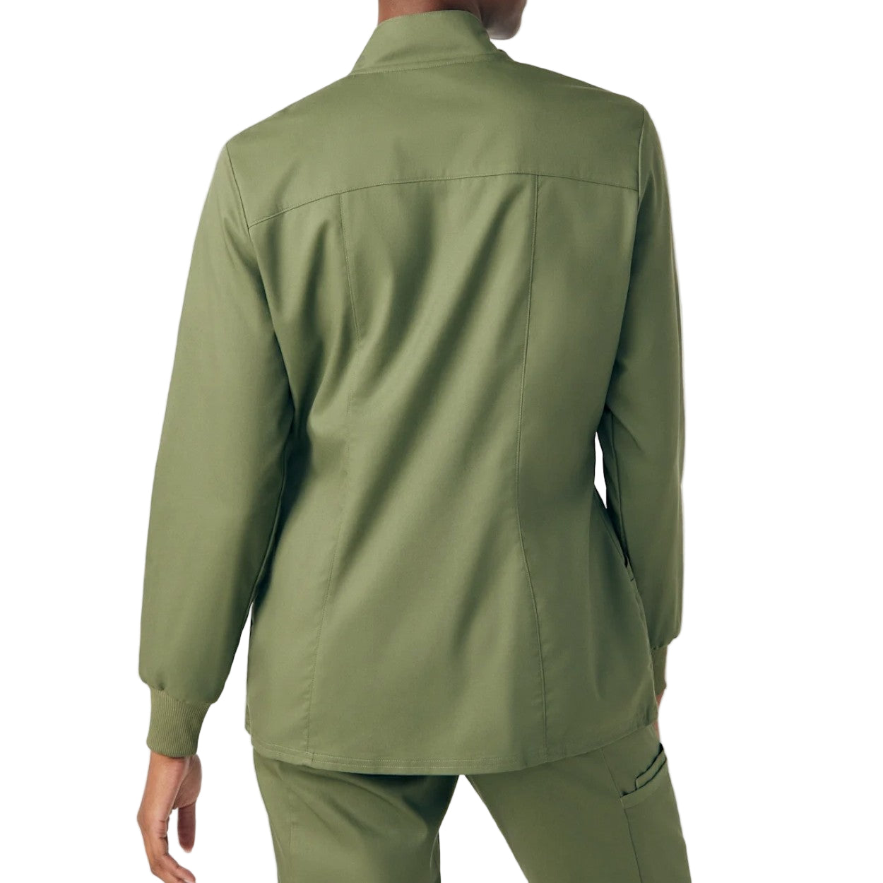 Olive moss scrub jacket on a white background
