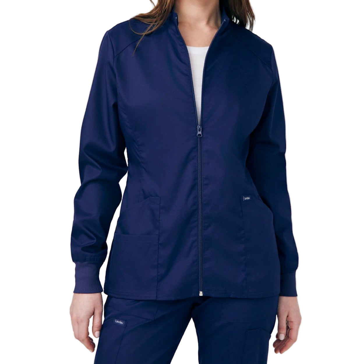 True navy scrub jacket on a white background