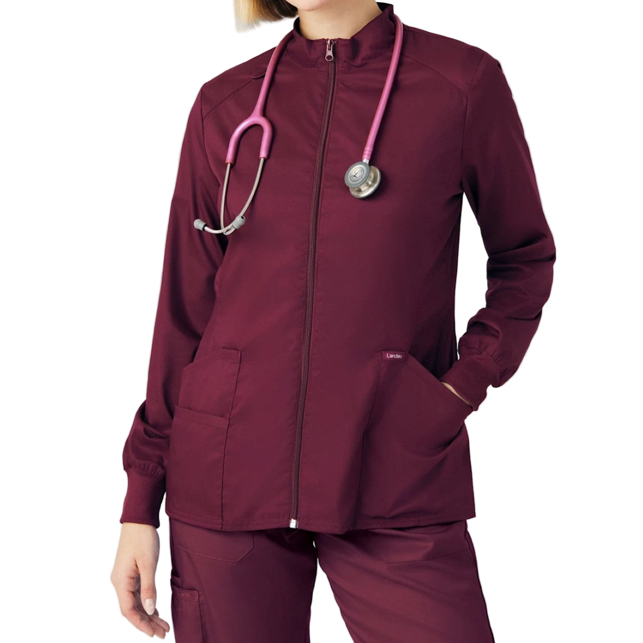Wine scrub jacket on a white background