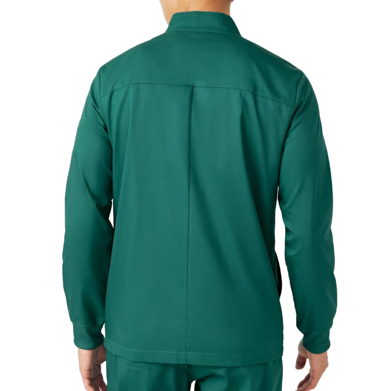 Hunter green scrub jacket on a white background