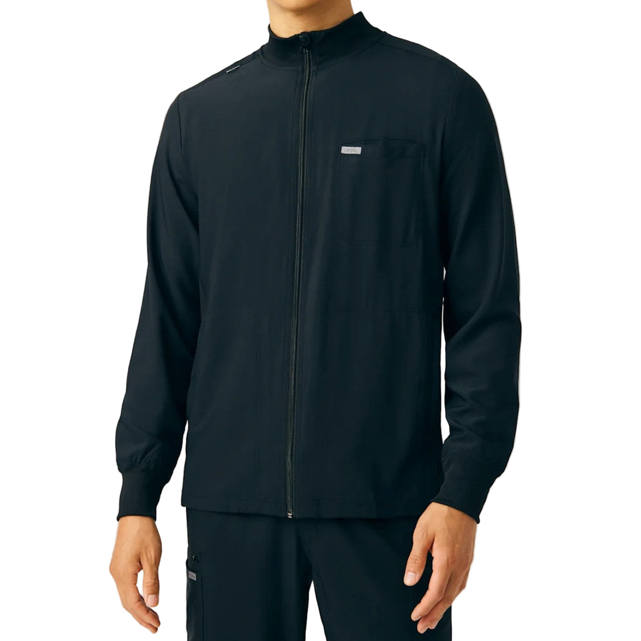 Black scrub jacket on a white background