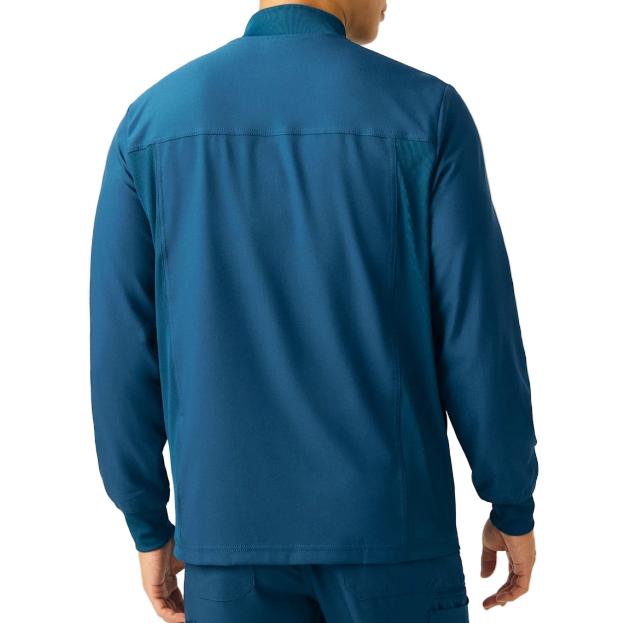 Caribbean blue scrub jacket on a white background
