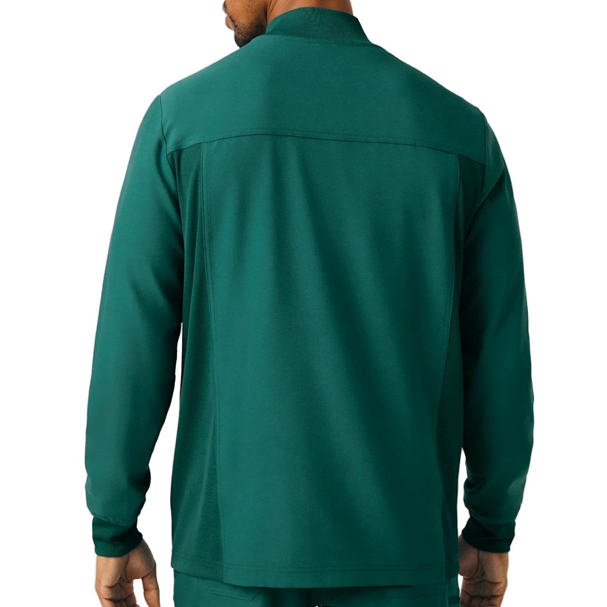 Hunter green scrub jacket on a white background
