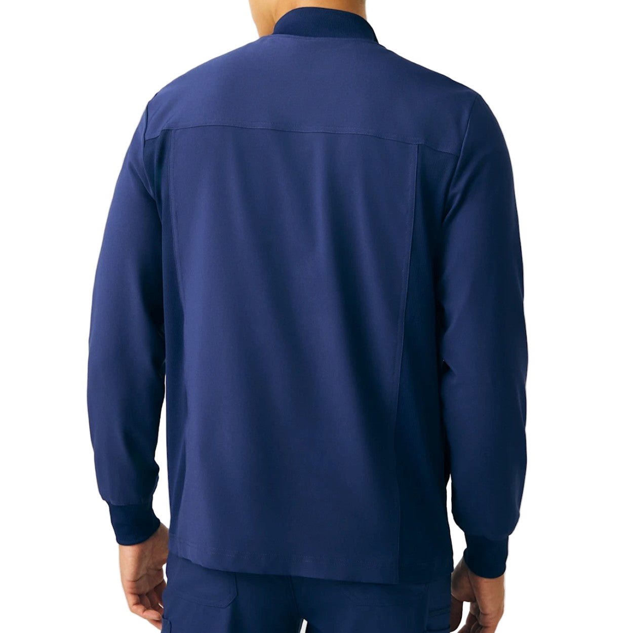 Navy scrub jacket on a white background