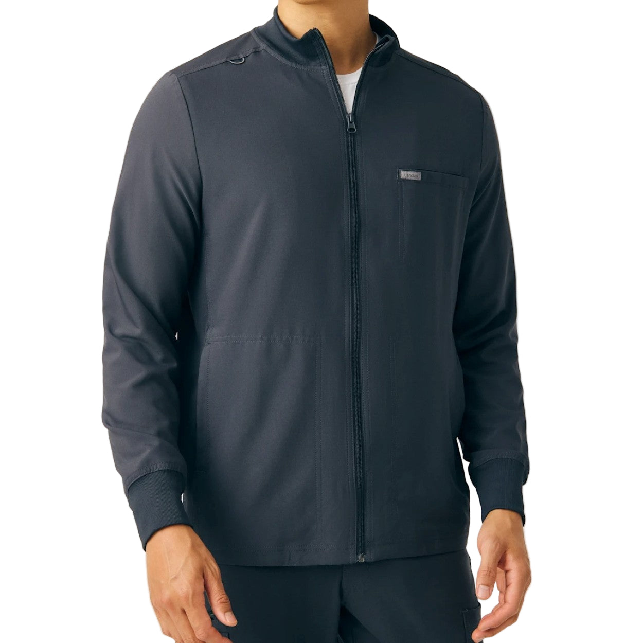 Pewter scrub jacket on a white background
