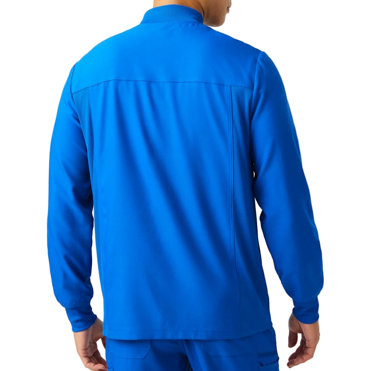 Royal blue scrub jacket on a white background