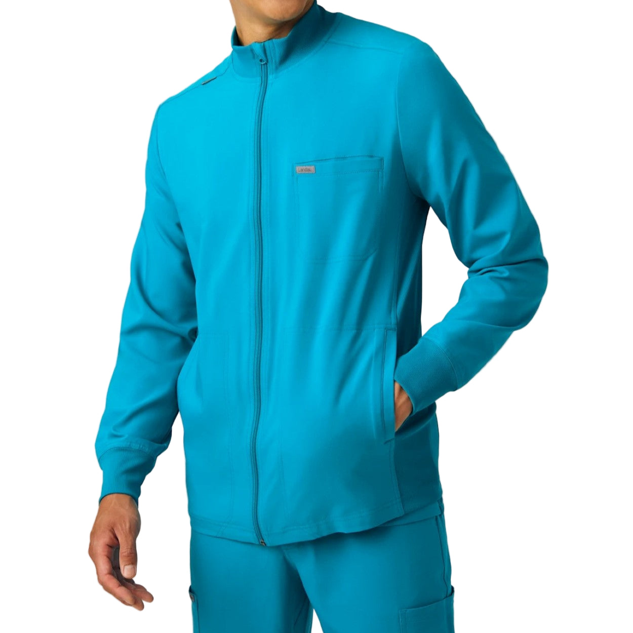 Teal scrub jacket on a white background