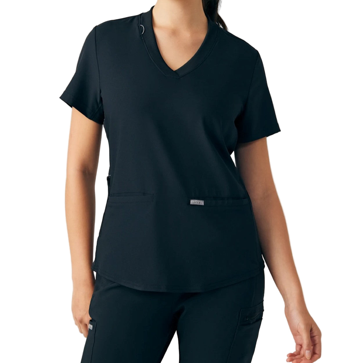 Black scrub top on a white background