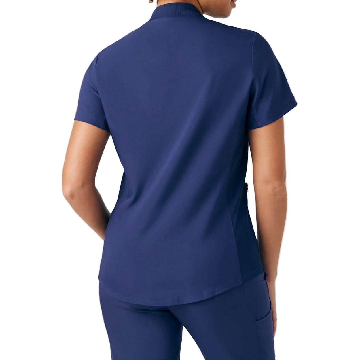 Navy scrub top on a white background