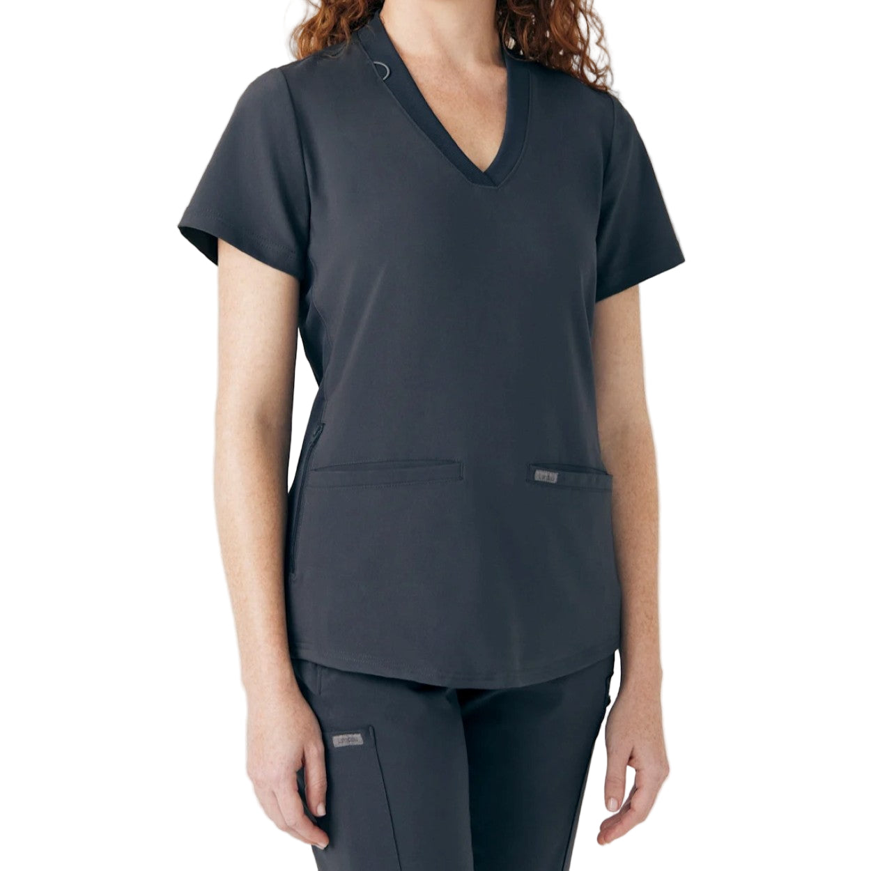 Pewter scrub top on a white background