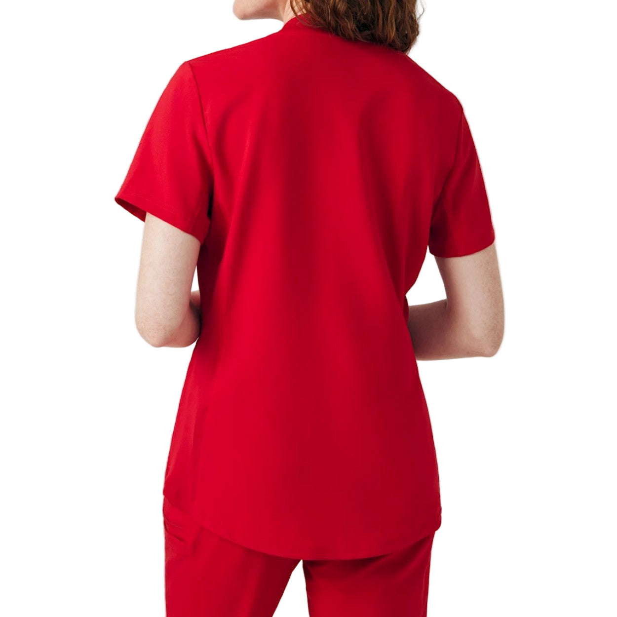 Red scrub top on a white background