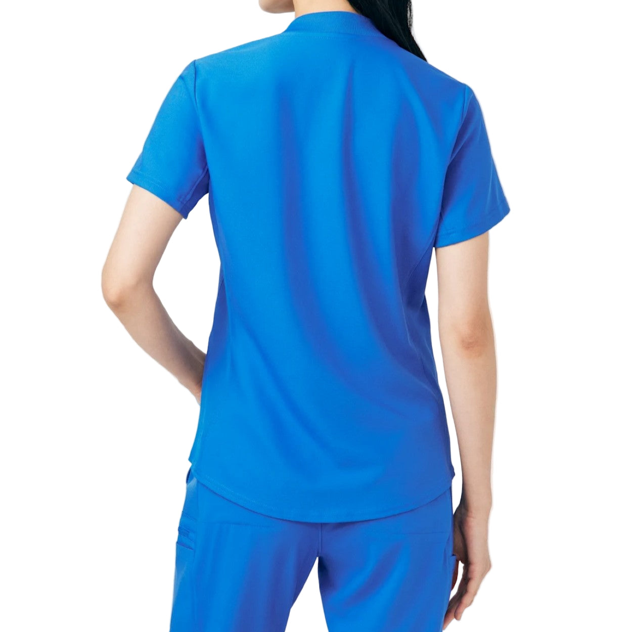 Royal blue scrub top on a white background