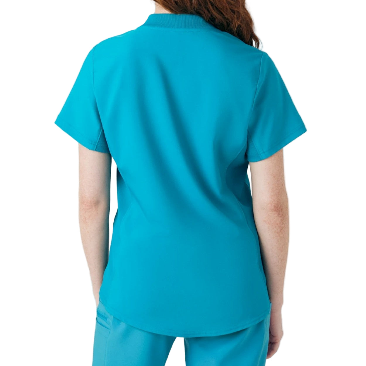 Teal scrub top on a white background