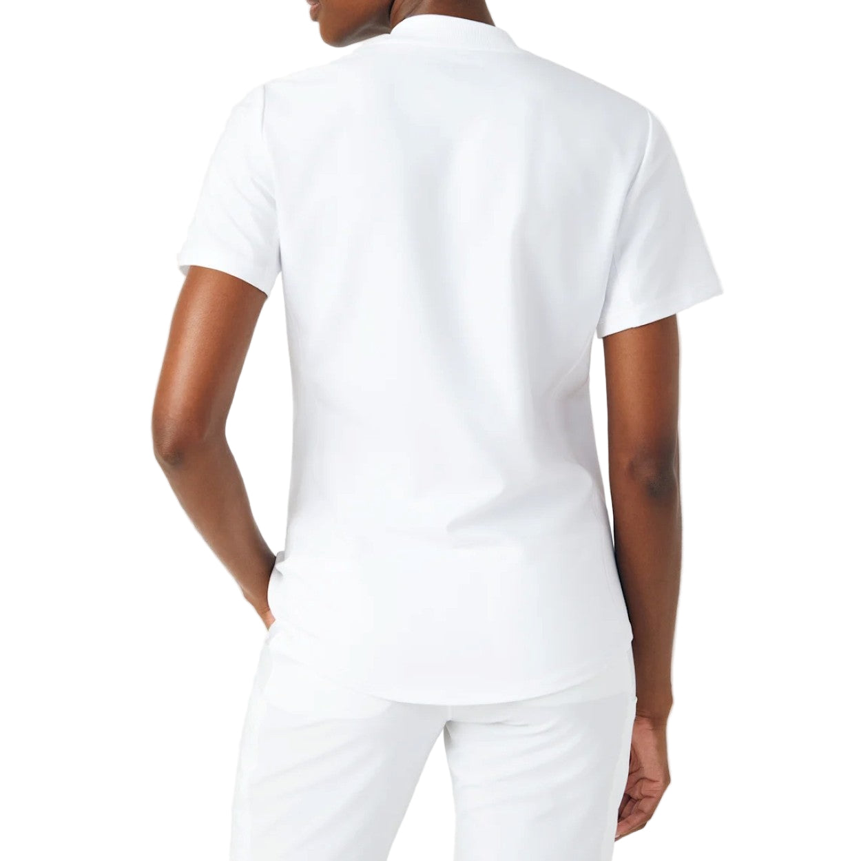 White scrub top on a white background
