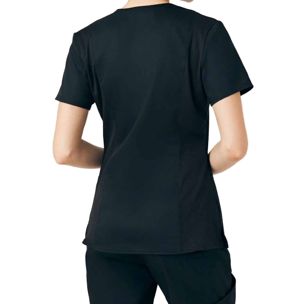 Black scrub top on a white background