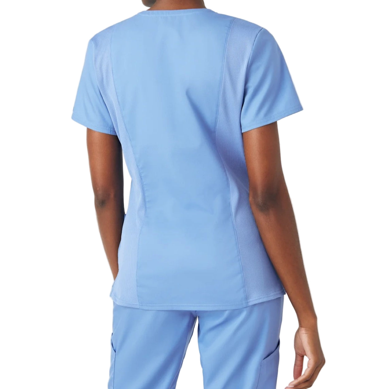 Ceil blue scrub top on a white background
