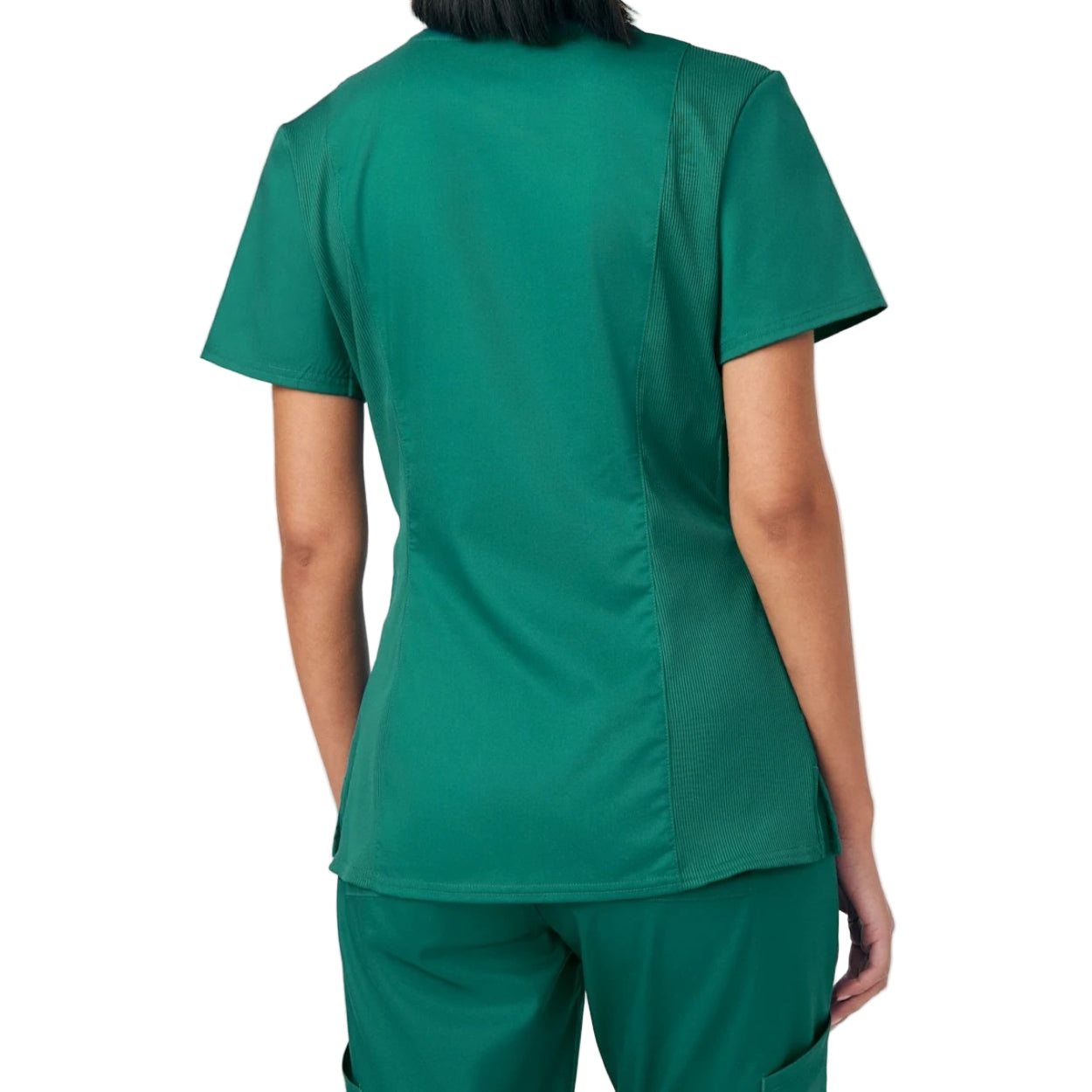 Hunter green scrub top on a white background
