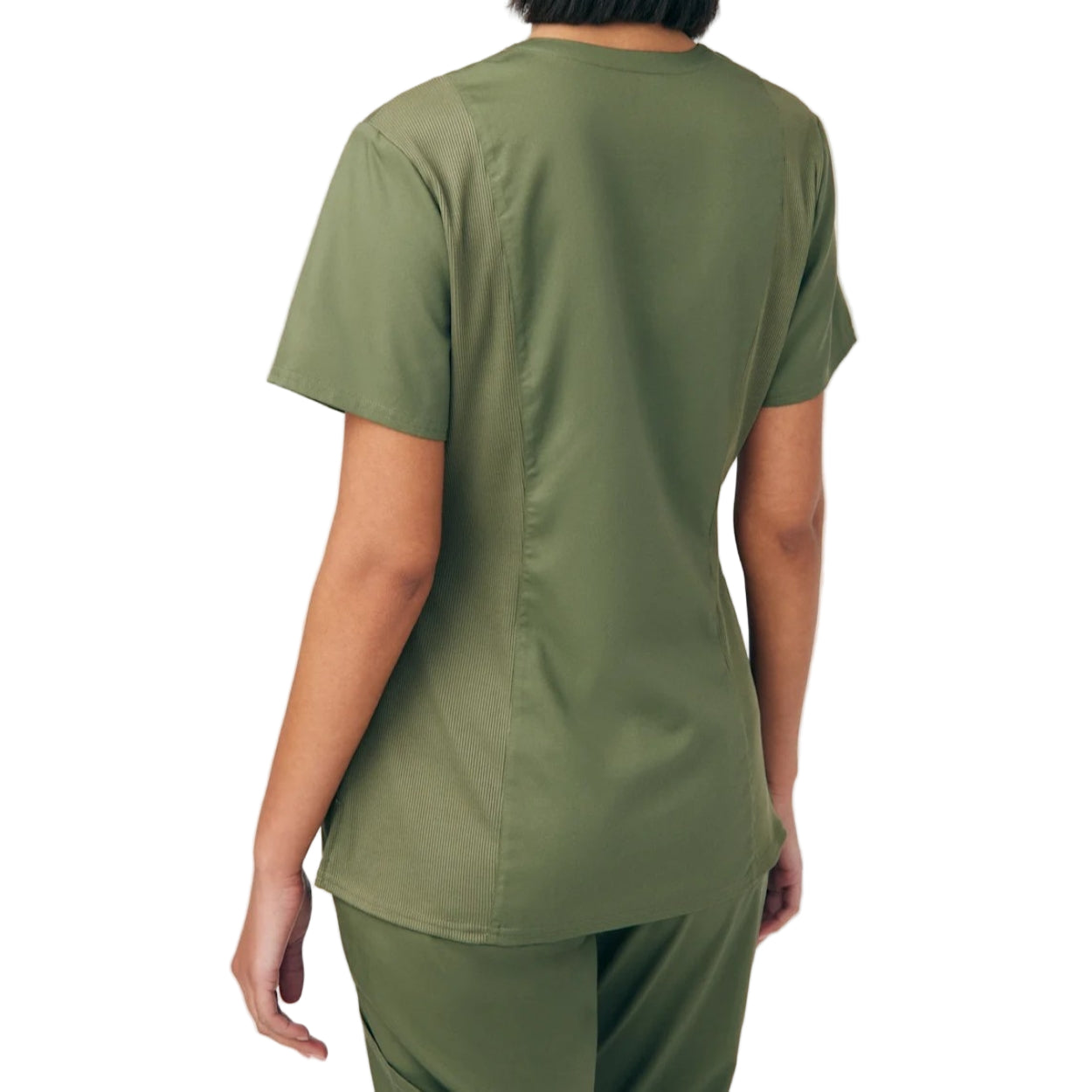 Olive moss scrub top on a white background