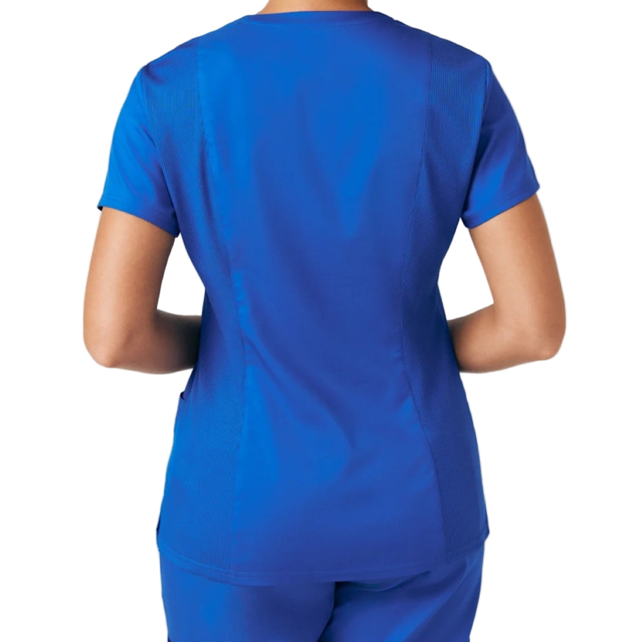Royal blue scrub top on a white background
