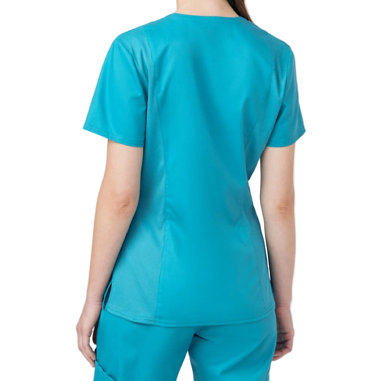 Teal scrub top on a white background