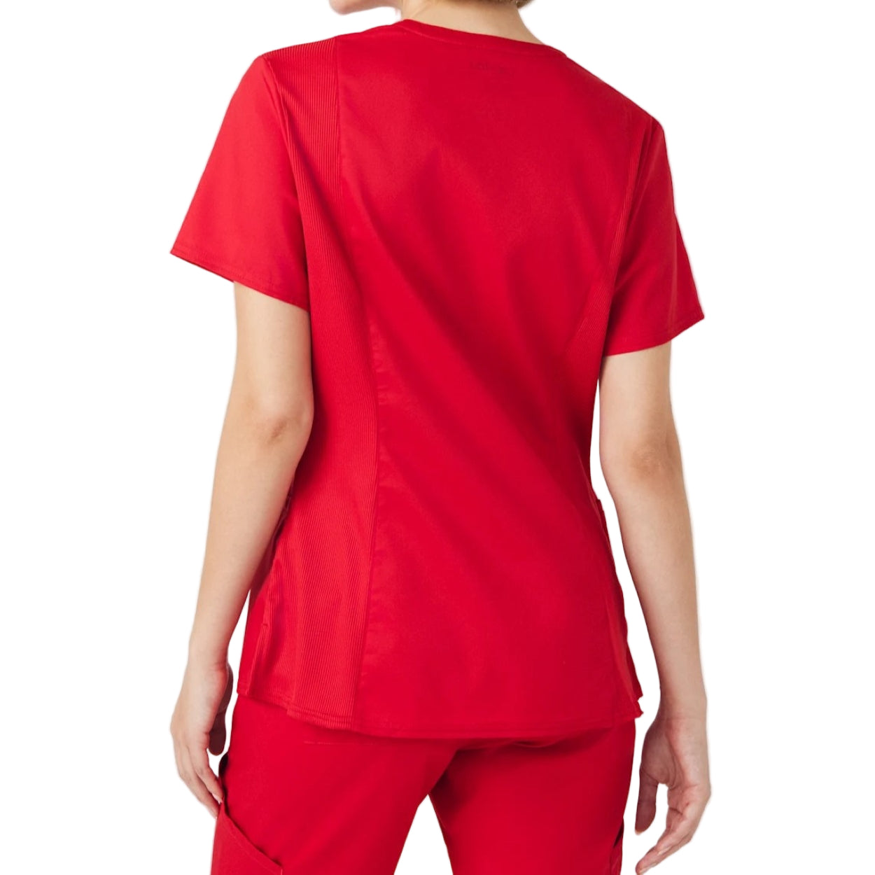 True red scrub top on a white background