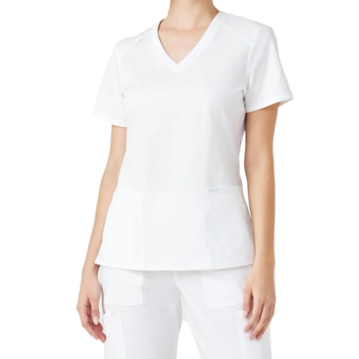White scrub top on a white background