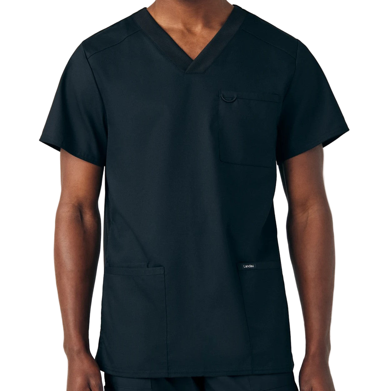 Black scrub top on a white background