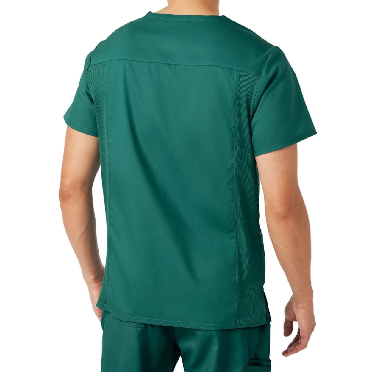 Hunter green scrub top on a white background
