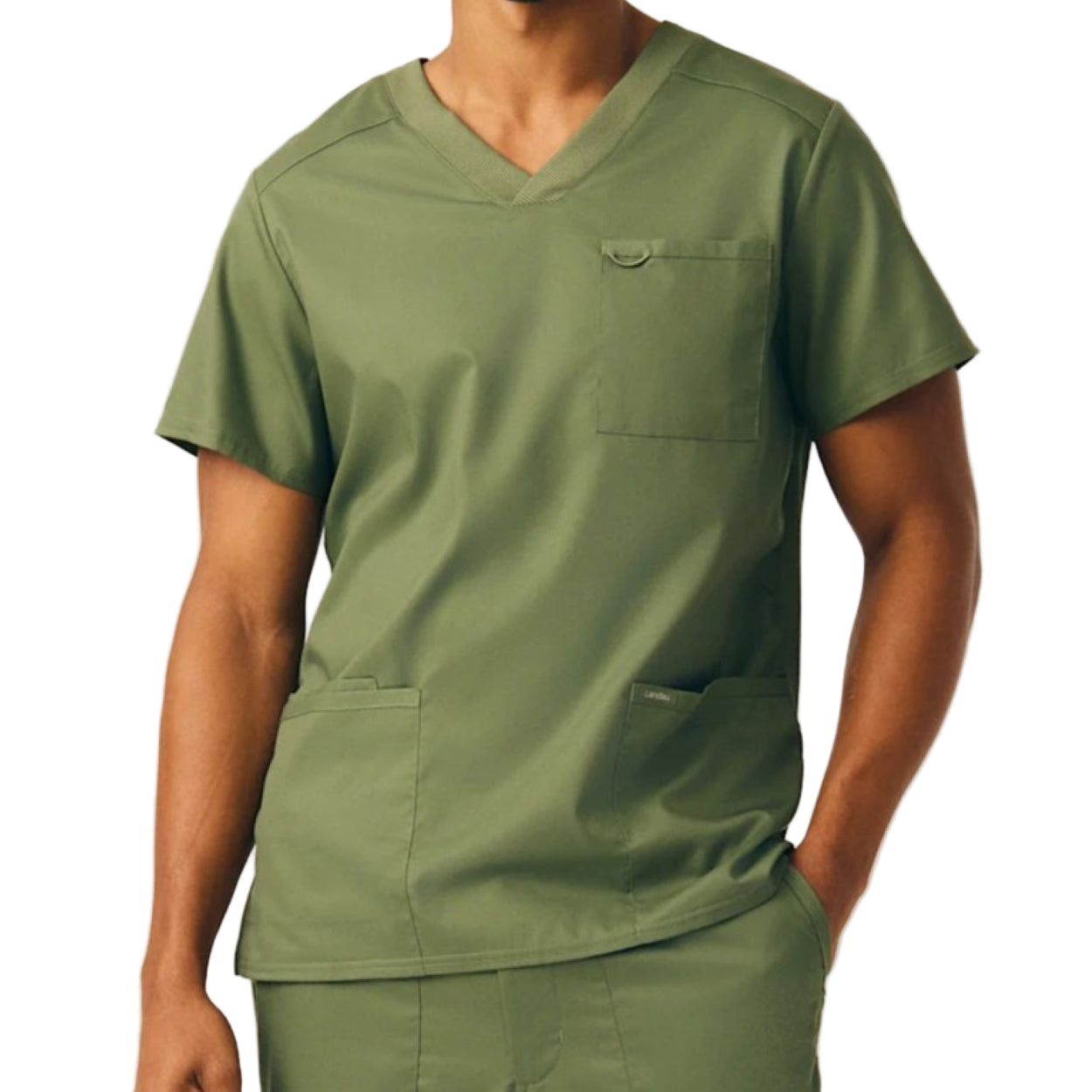 Olive moss scrub top on a white background