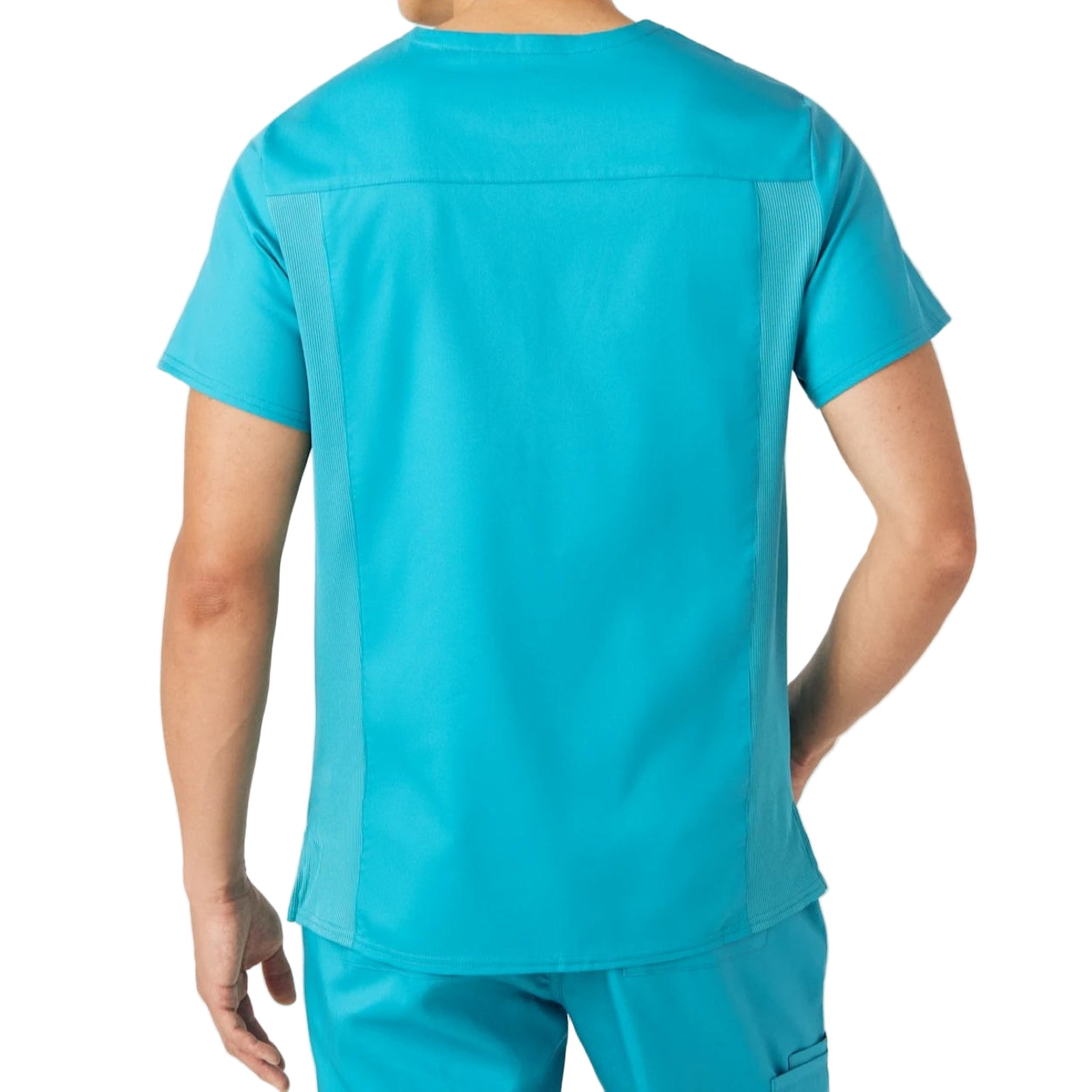 Teal scrub top on a white background