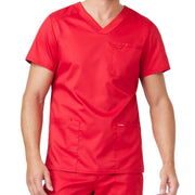 True red scrub top on a white background