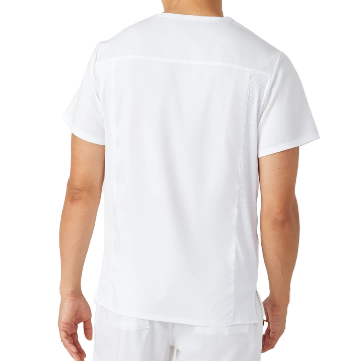 White scrub top on a white background