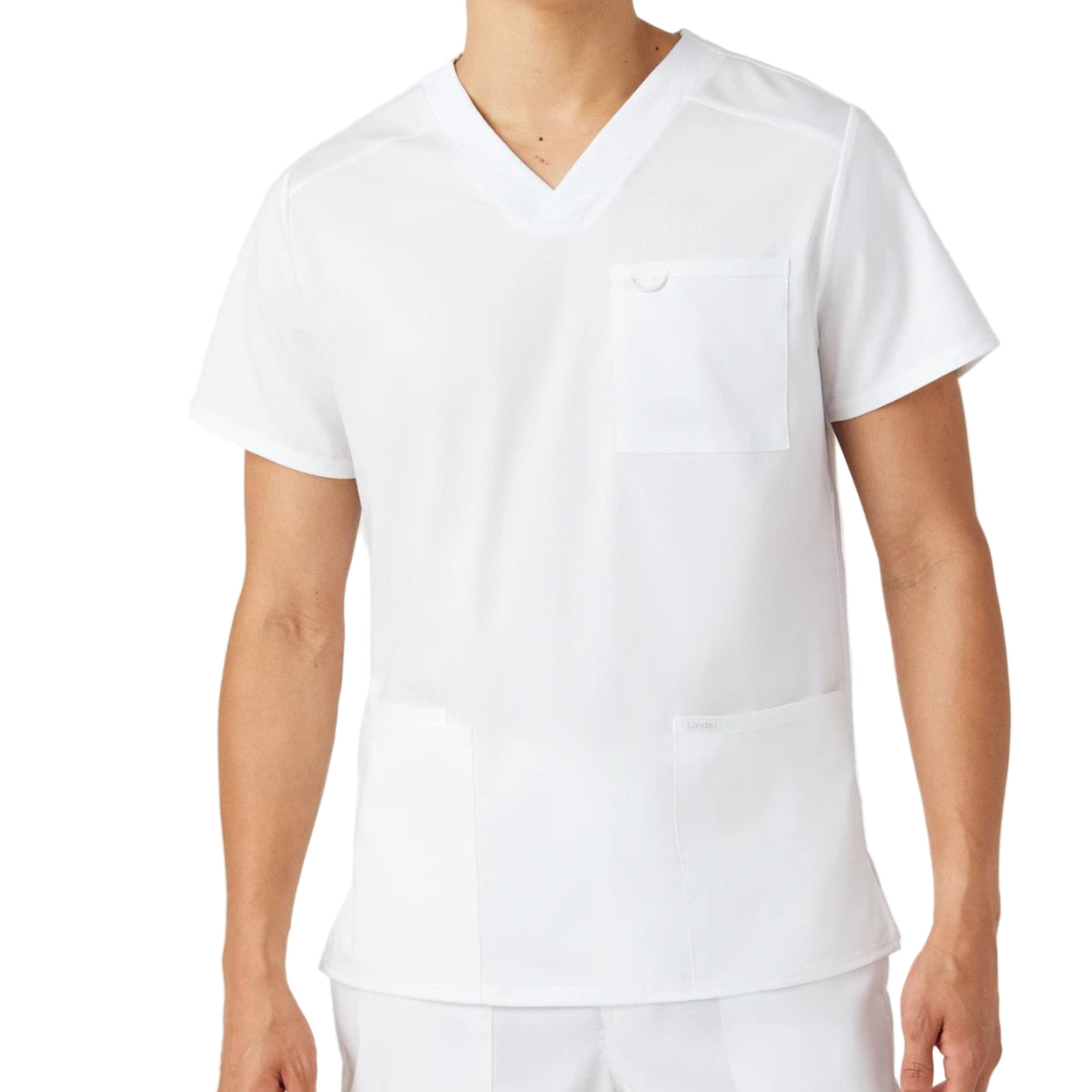 White scrub top on a white background