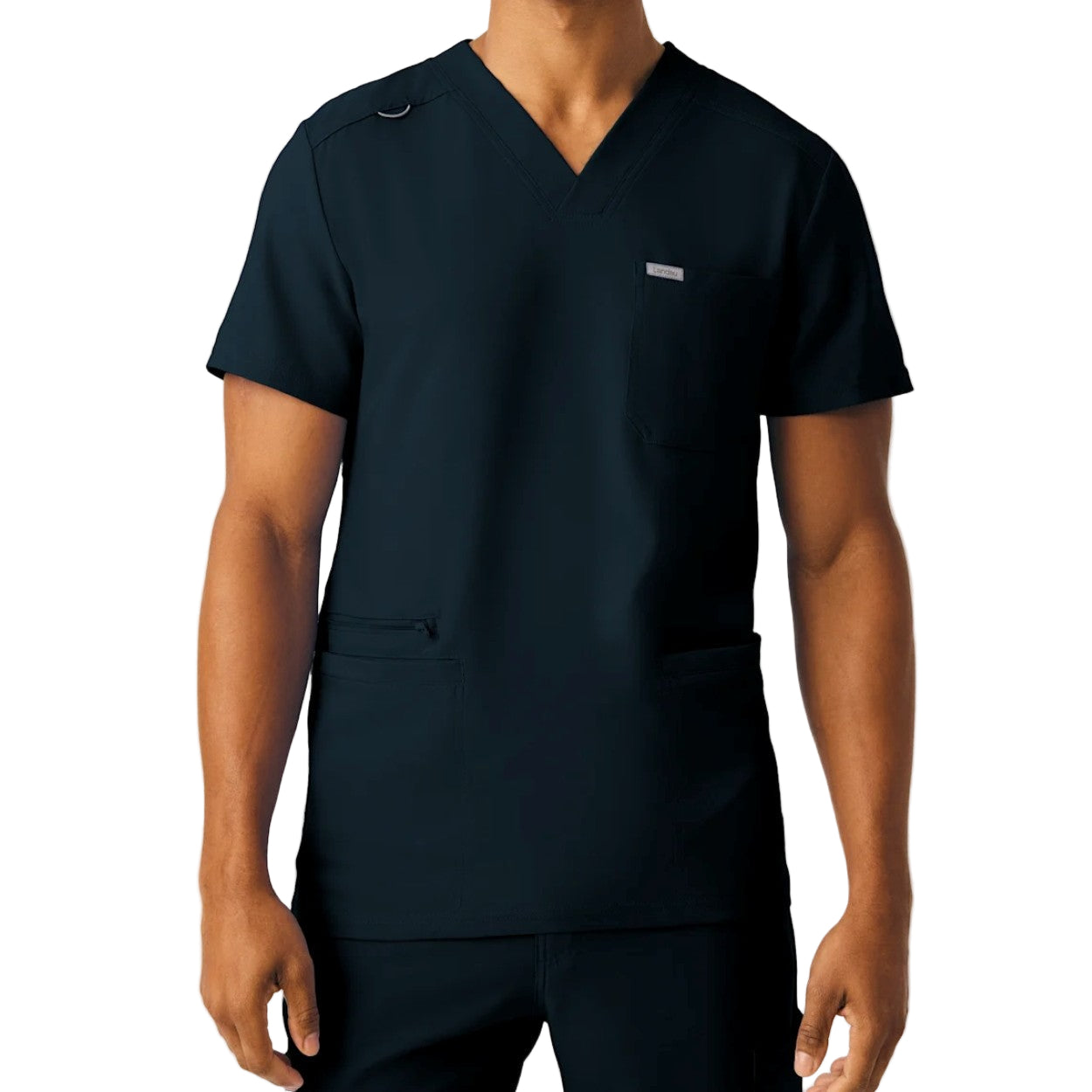Black scrub top on a white background