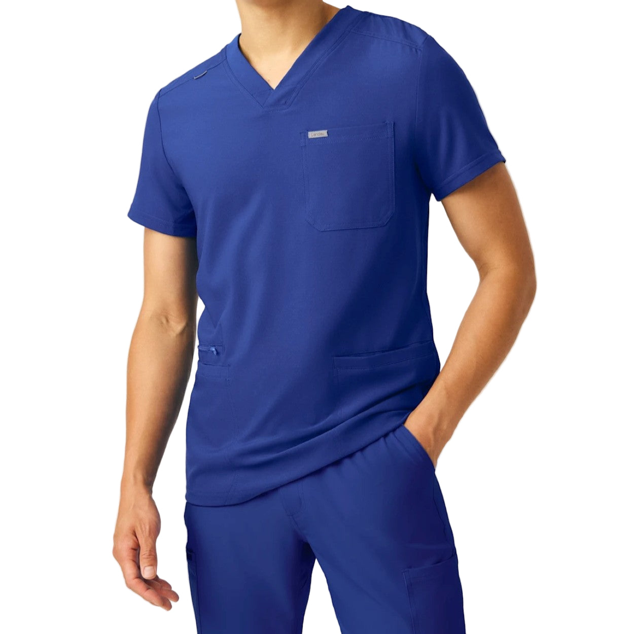 Galaxy scrub top on a white background