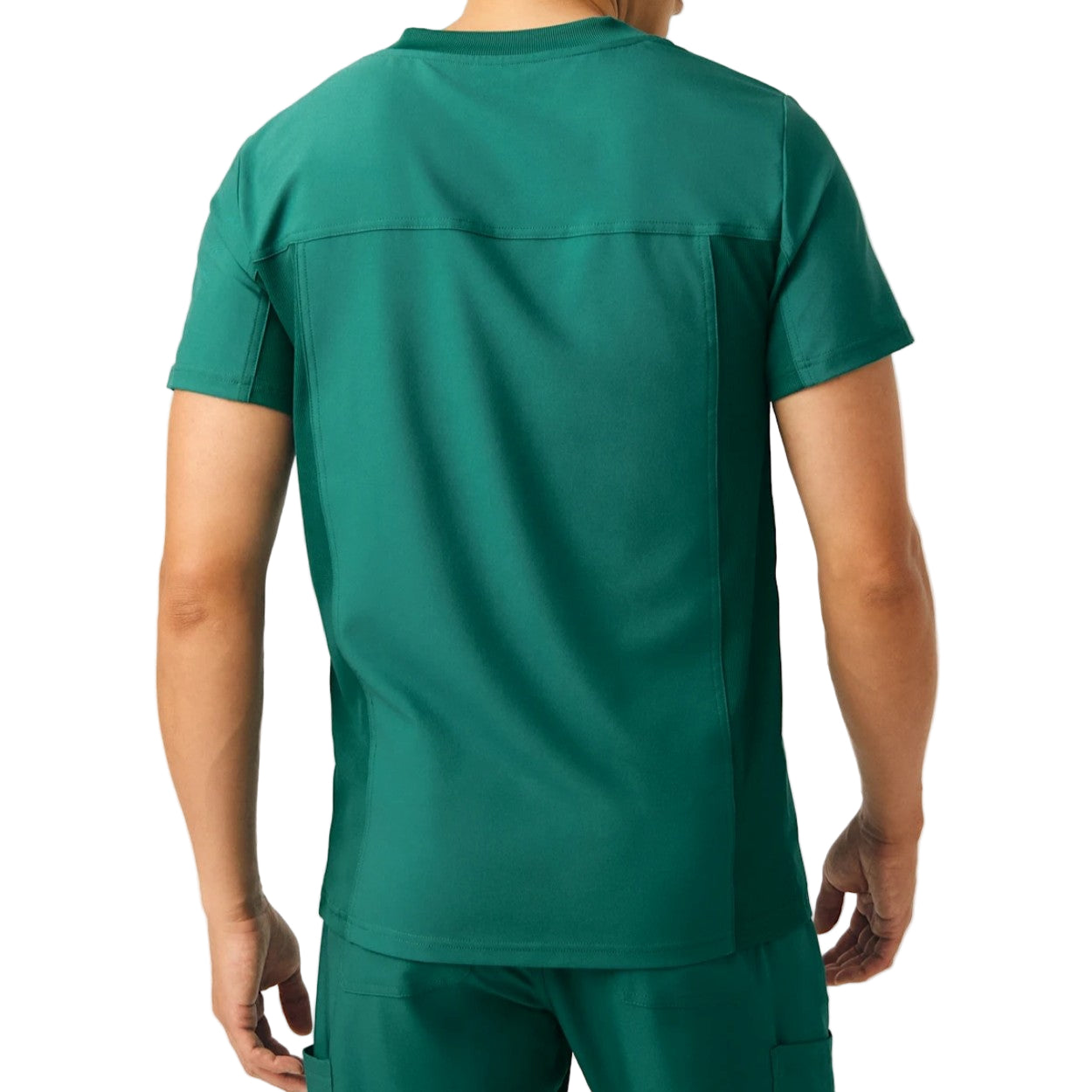 Hunter green scrub top on a white background