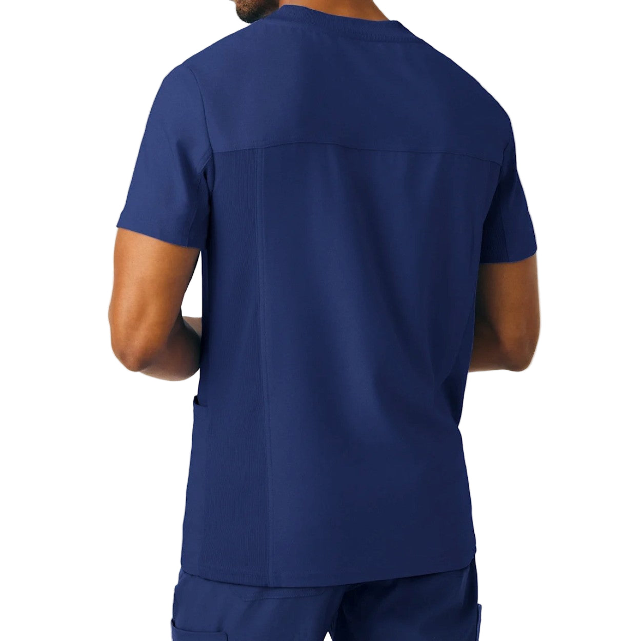 Navy scrub top on a white background
