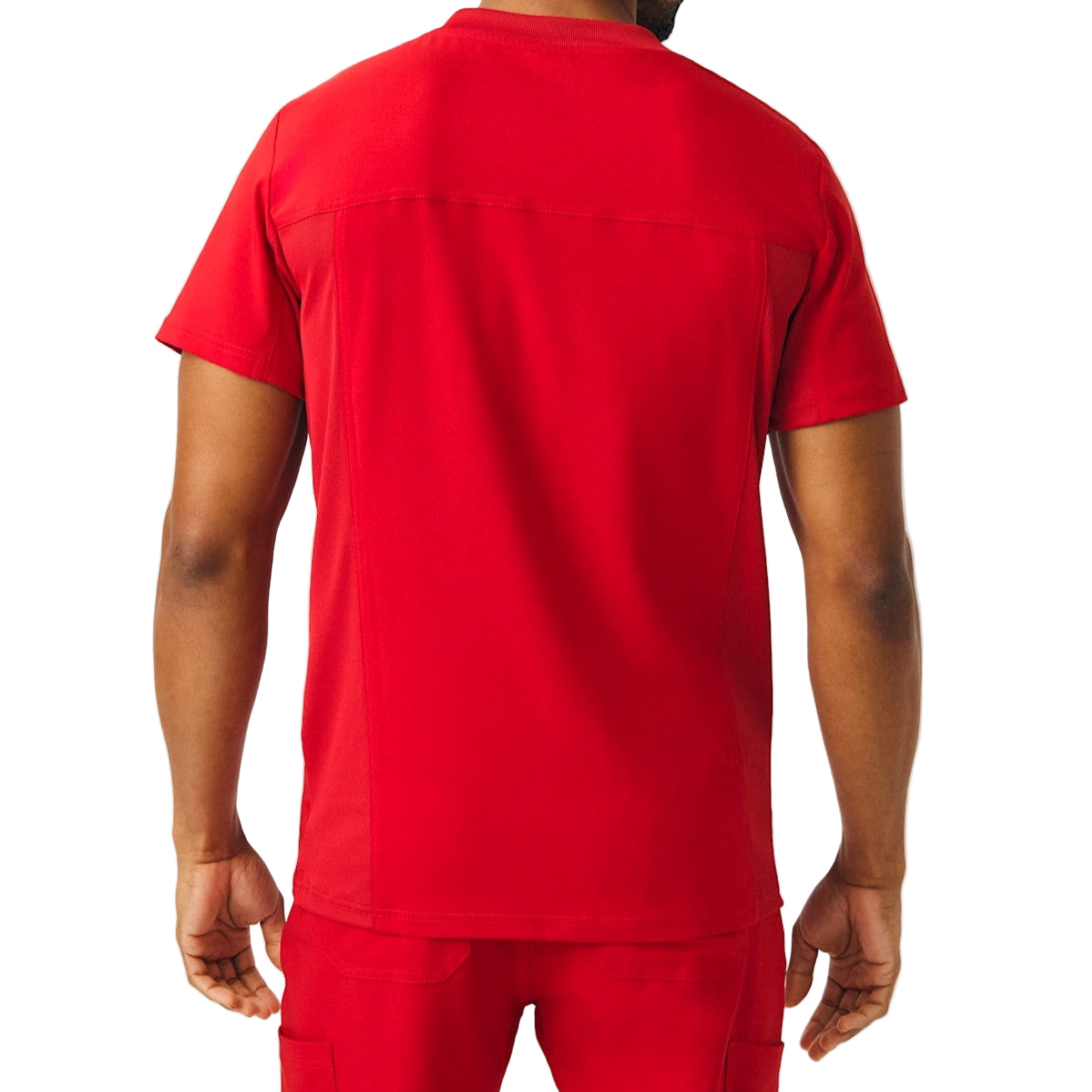 Red scrub top on a white background