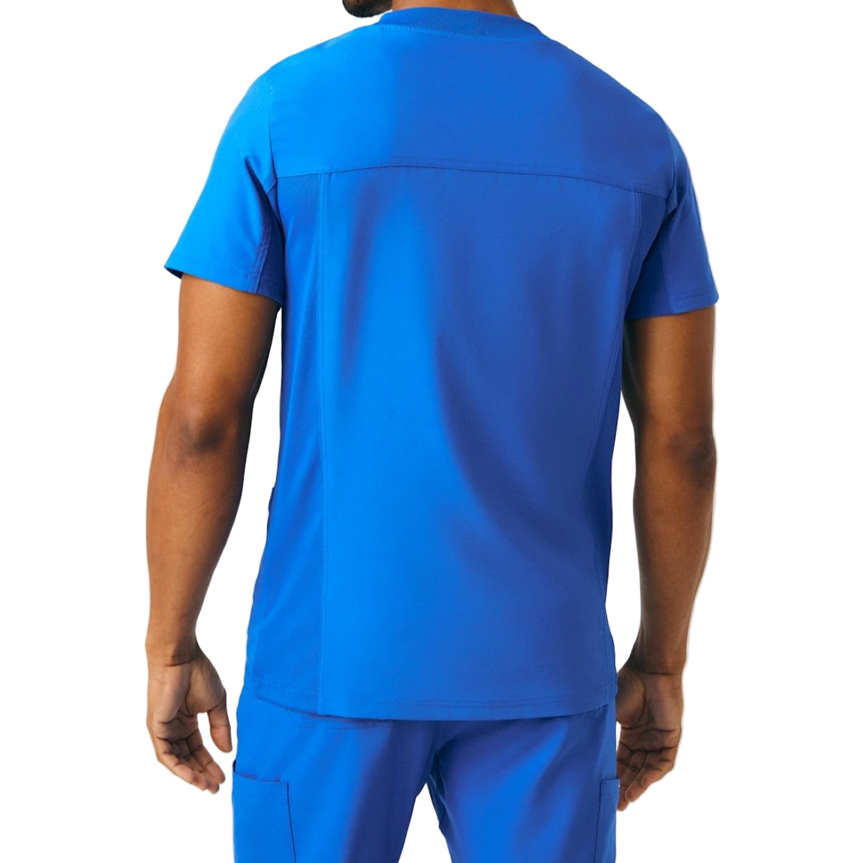 Royal blue scrub top on a white background